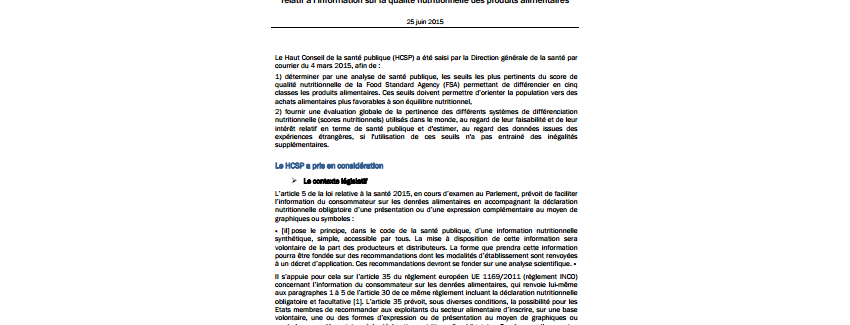 Etiquetage nutritionnel : Le Haut conseil de la santé publique rend un avis favorable