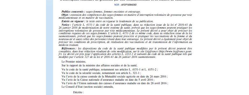 IVG, médicament,  vaccination : publication des arrêtés élargissant le champ des prescriptions des sages-femmes