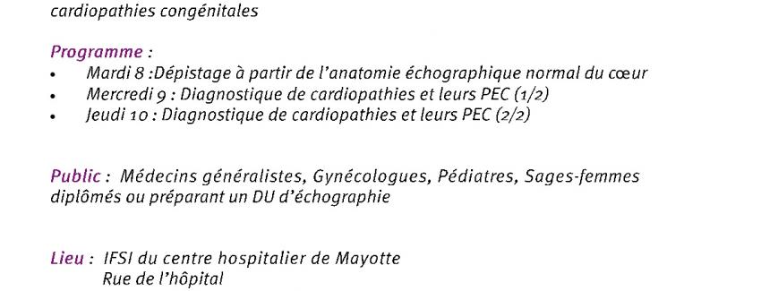 E.P.U: Echographie cardiaque foetale, les 8, 9, 10 novembre