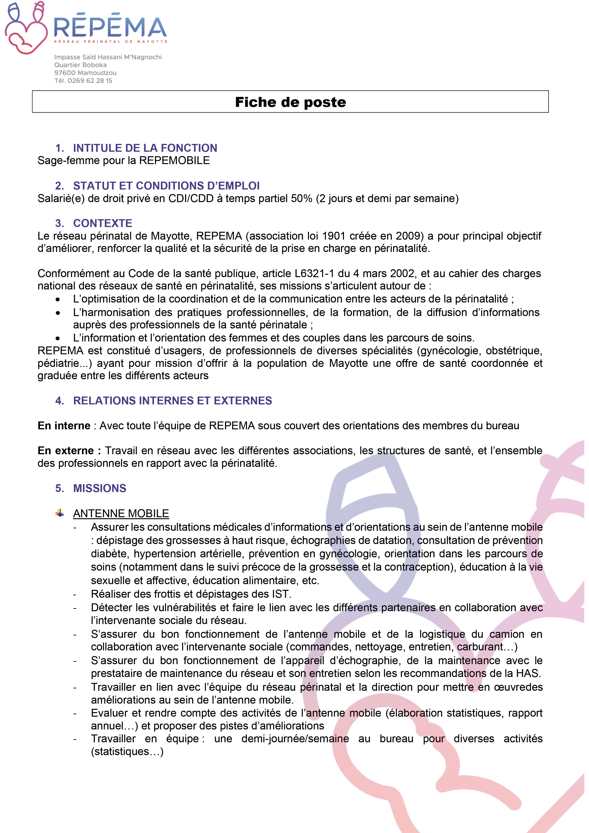 fiche de poste - Sage-femme pour la REPEMOBILE
